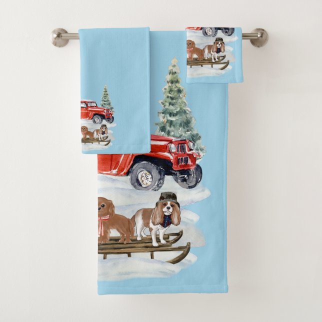 Christmas Cavalier King Charles Spaniel Handtuch Badhandtuch Set (Insitu)