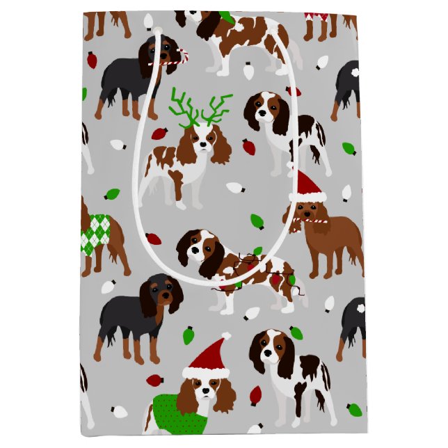 Christmas Cavalier King Charles Spaniel Mittlere Geschenktüte (Vorderseite)