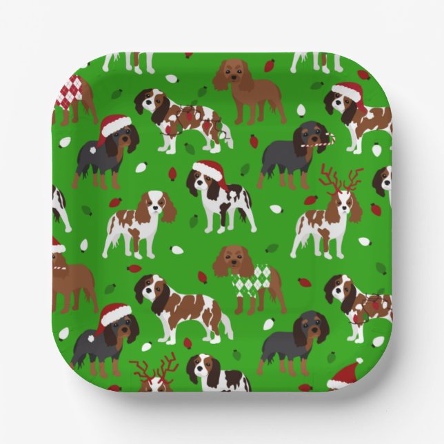 Christmas Cavalier King Charles Spaniel Pappteller (Vorderseite)