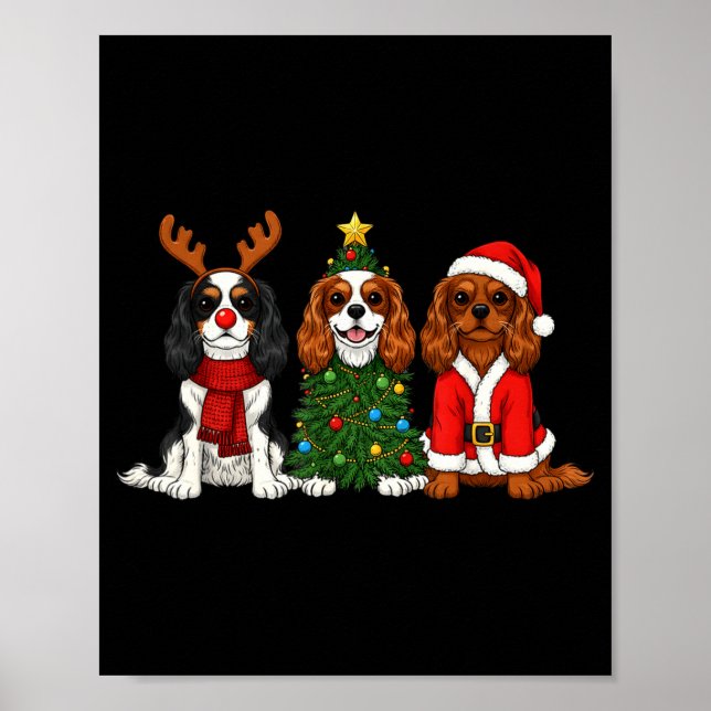 Christmas Cavalier King Charles Spaniel Santa Rein Poster (Vorne)
