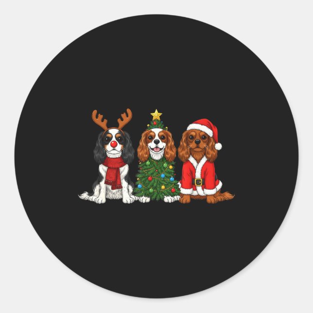 Christmas Cavalier King Charles Spaniel Santa Rein Runder Aufkleber (Vorderseite)