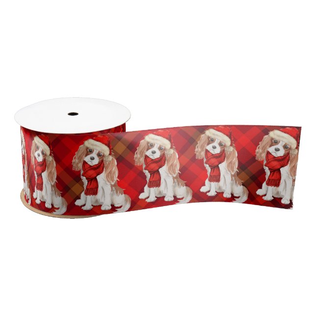Christmas Cavalier King Charles Spaniel und Karier Satinband (Spule)
