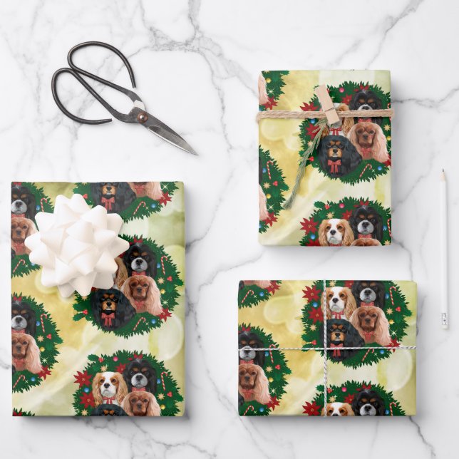 Christmas Cavalier King Charles Spaniel Weihnachte Geschenkpapier Set (Vorderseite)