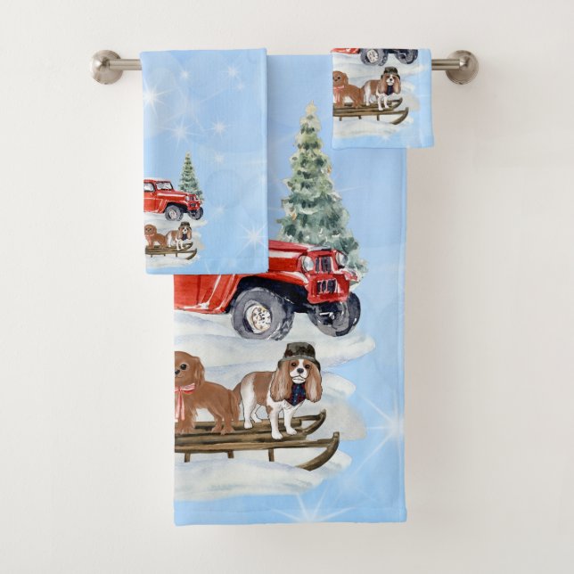 Christmas Cavalier King Charles Spaniels Badhandtuch Set (Insitu)