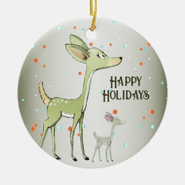 Christmas Celebration Green Deers Holidays Cute Keramik Ornament (Vorne)