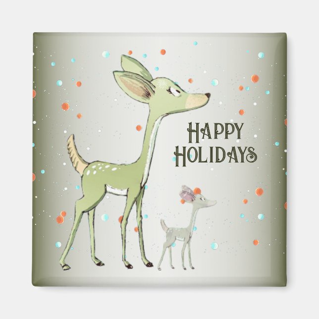 Christmas Celebration Green Deers Holidays Cute Magnet (Vorne)