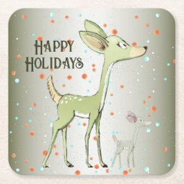 Christmas Celebration Green Deers Holidays Cute Rechteckiger Pappuntersetzer
