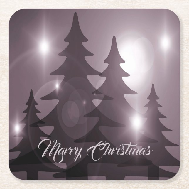 Christmas Celebration Pink Trees Purple Elegant Rechteckiger Pappuntersetzer (Vorderseite)