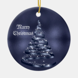 Christmas Celebration Shiny Blue Ribbon Tree Keramik Ornament