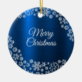 Christmas Celebration White Snowflakes Navy Blue Keramik Ornament