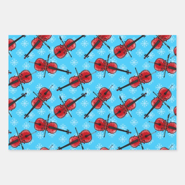 Christmas Cello Cellist Musician Pattern Geschenkpapier Set (Vorderseite)