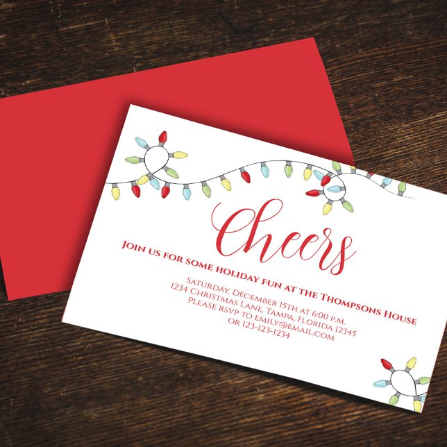 Christmas Cheers Colorful Cute String Lights Einladung (Christmas cheers holiday string lights double-sided invitation)