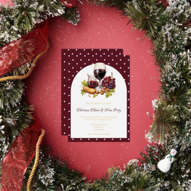 Christmas Cheese & Wine Theme Foil Invitation Folieneinladung (Insitu)