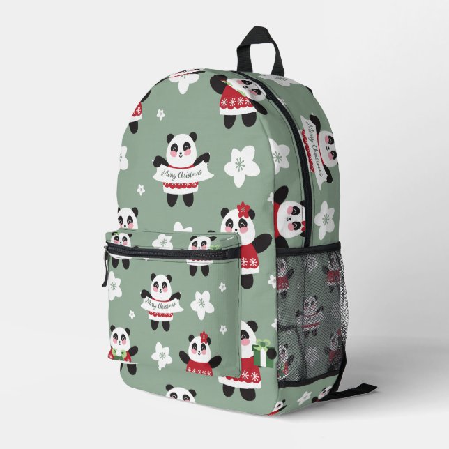 Christmas Cherry Blossom Panda Bedruckter Rucksack (Rückseitige Ecke Rechts)