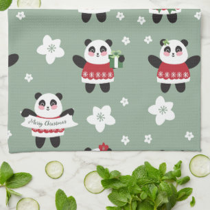 Christmas Cherry Blossom Panda Geschirrtuch