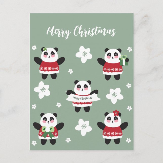 Christmas Cherry Blossom Panda Postkarte (Vorderseite)
