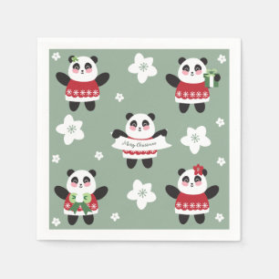 Christmas Cherry Blossom Panda Serviette