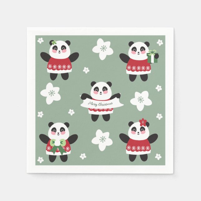 Christmas Cherry Blossom Panda Serviette (Vorderseite)