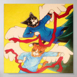 Christmas Cherub Angel Cats Poster