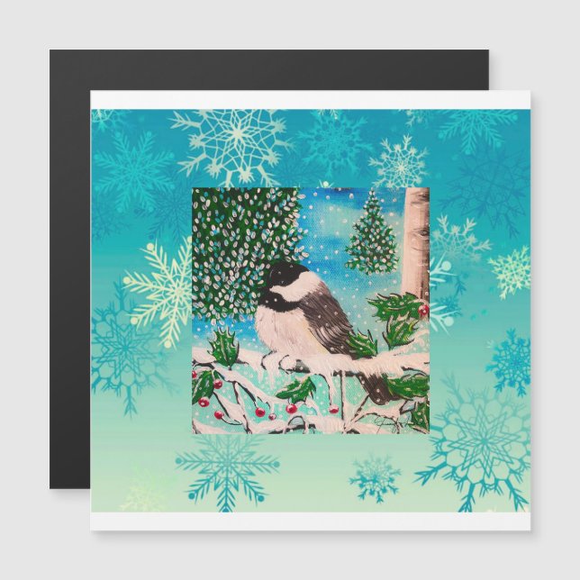 Christmas Chickadee Chatter Magneteinladung (Vorne/Hinten)