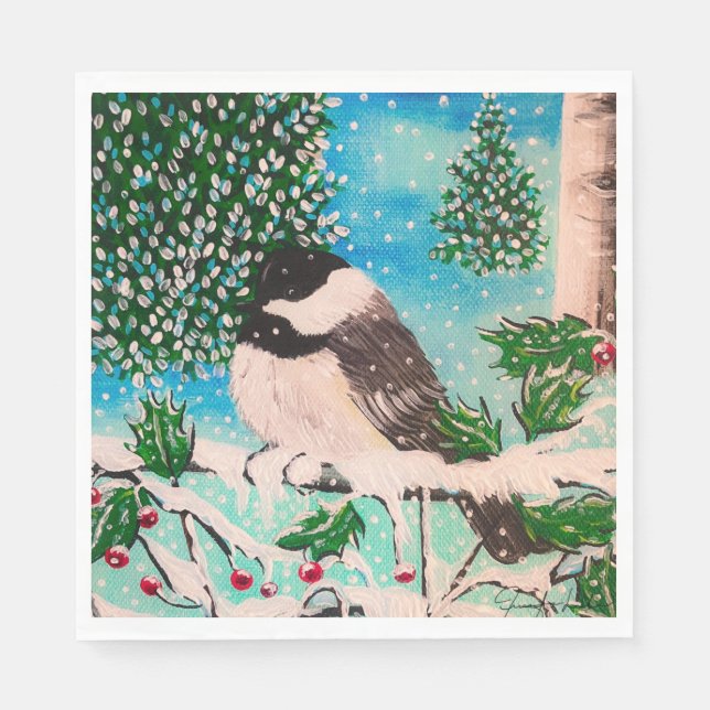 Christmas Chickadee Chatter Napkins Serviette (Vorderseite)