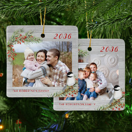 Christmas Chickadee Rustic Family 2 Foto Keramikornament