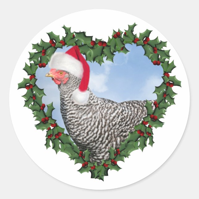 Christmas Chicken * Barred Rock Runder Aufkleber (Vorderseite)