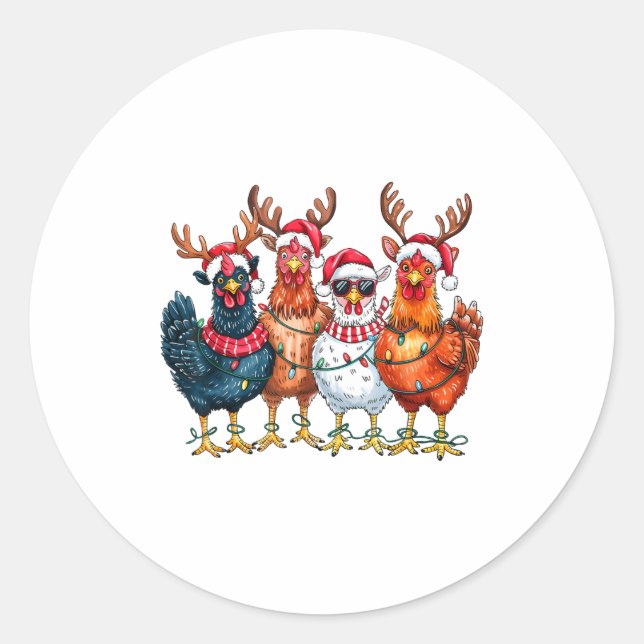 Christmas Chickens Reindeer Farm Animals Xmas Ligh Runder Aufkleber (Vorderseite)