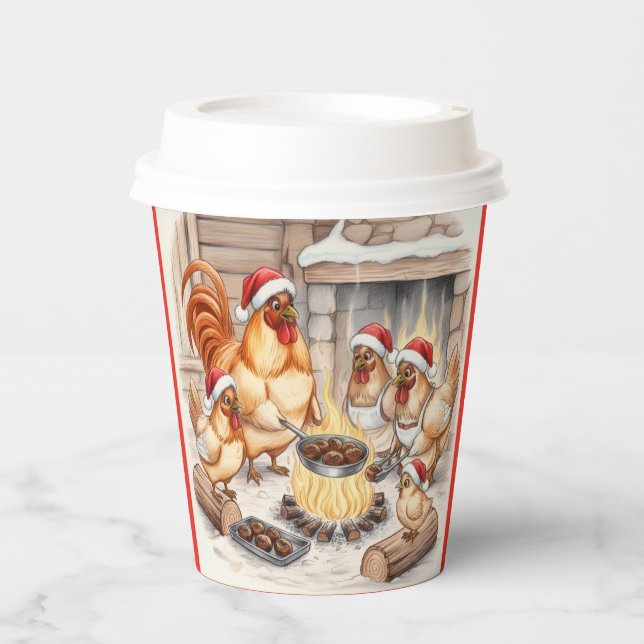 Christmas Chickens Roasting Chestnuts, Cups Pappbecher (Vorderseite)