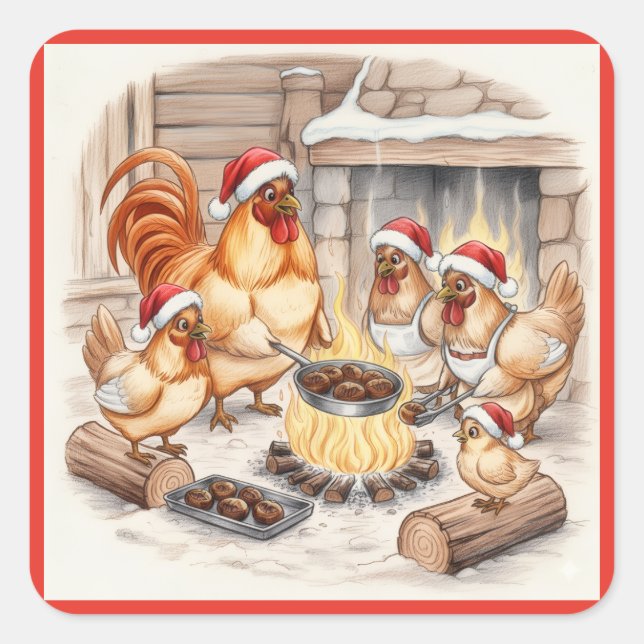 Christmas Chickens Roasting Chestnuts, Stickers (Vorderseite)