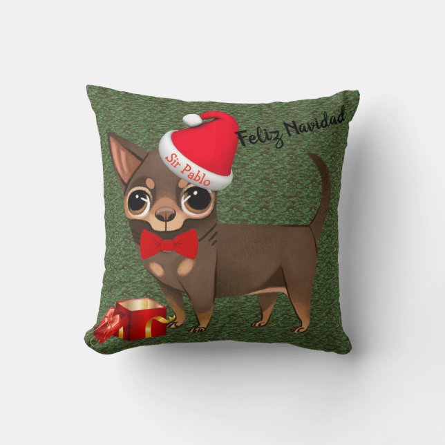 Christmas Chihuahua Feliz Navidad Pillow Kissen (Vorderseite)