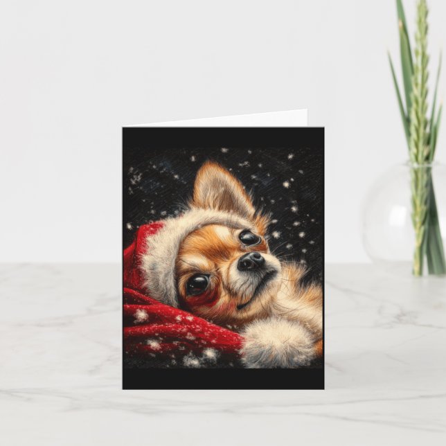 Christmas Chihuahua On A Long Sleeve  Karte (Vorderseite)