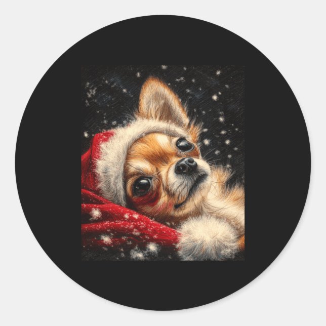 Christmas Chihuahua On A Long Sleeve  Runder Aufkleber (Vorderseite)