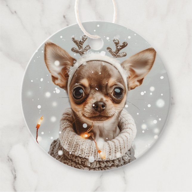 Christmas Chihuahua Reindeer Dog Geschenkanhänger (Vorderseite)