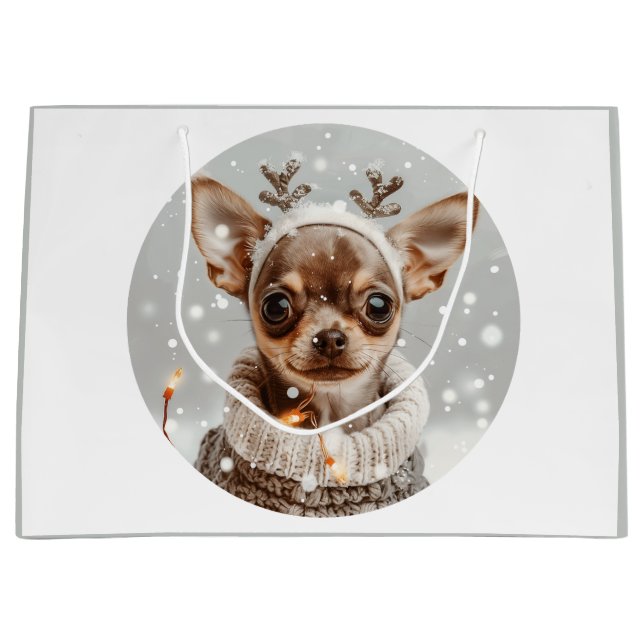 Christmas Chihuahua Reindeer Dog Große Geschenktüte (Vorderseite)