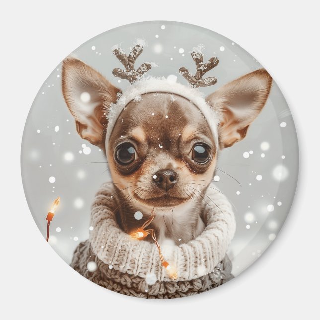 Christmas Chihuahua Reindeer Dog Magnet (Vorne)