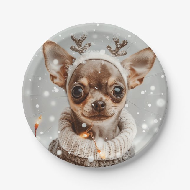 Christmas Chihuahua Reindeer Dog Pappteller (Vorderseite)