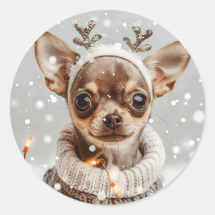 Christmas Chihuahua Reindeer Dog Runder Aufkleber