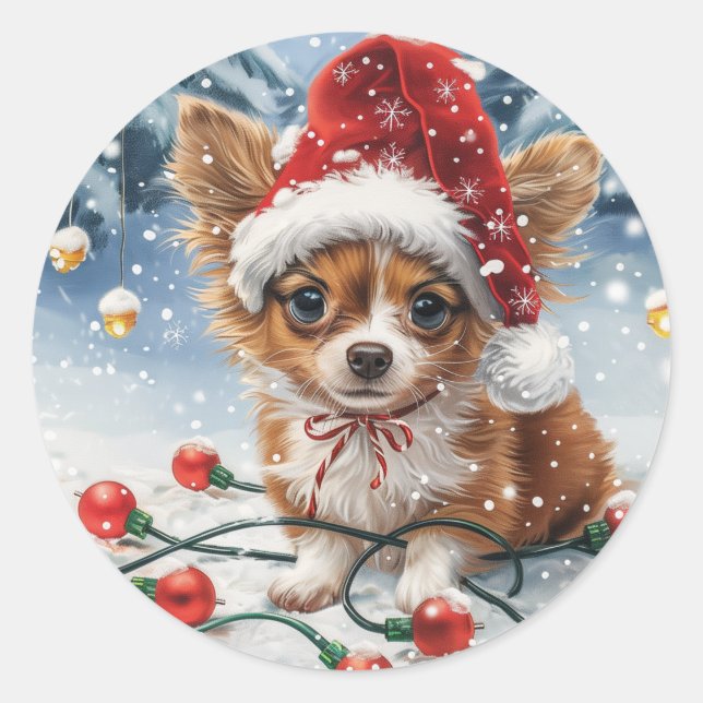 Christmas Chihuahua Santa Dog Runder Aufkleber (Vorderseite)