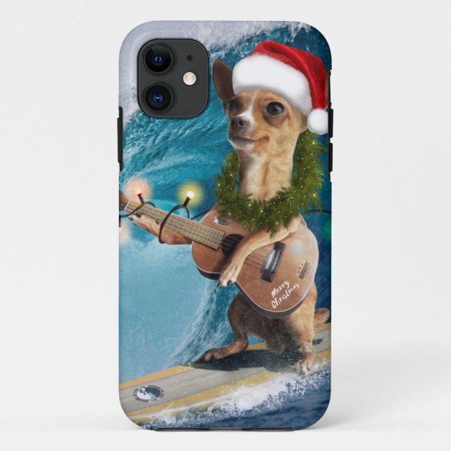 Christmas Chihuahua Surfing Case-Mate iPhone Hülle (Rückseite)