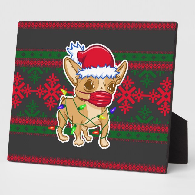 Christmas chihuahua wearing a medical mask fotoplatte (Seite)