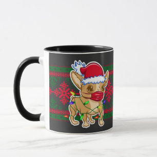Christmas chihuahua wearing a medical mask tasse