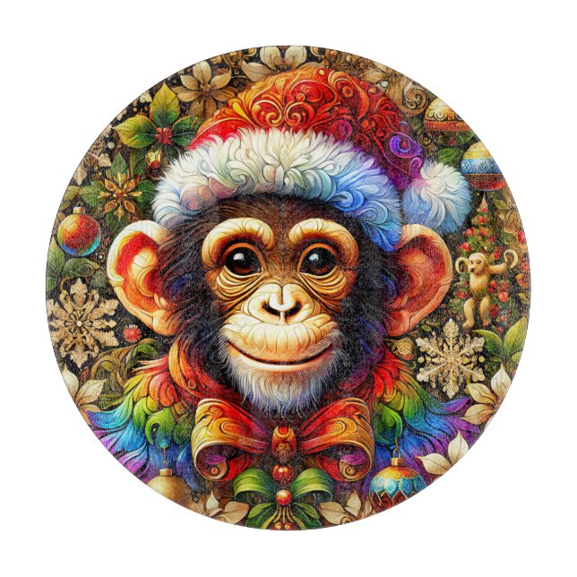 CHRISTMAS CHIMPANZEE ~ Cutting Board Schneidebrett (Vorderseite)