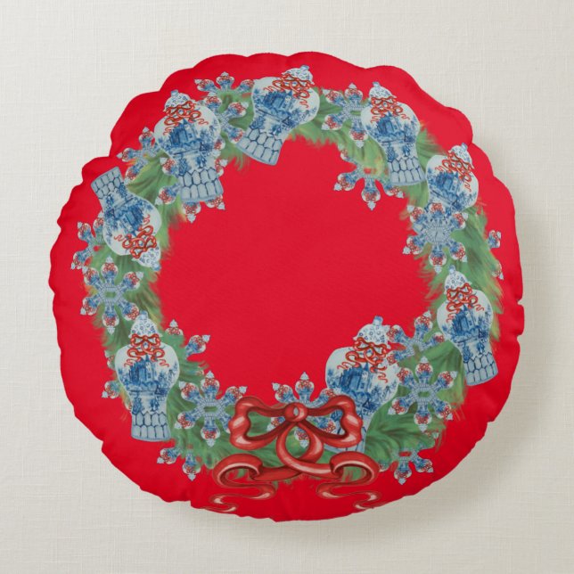 Christmas Chinoiserie Ginger Jar Jars Throw Pillow Rundes Kissen (Vorderseite)
