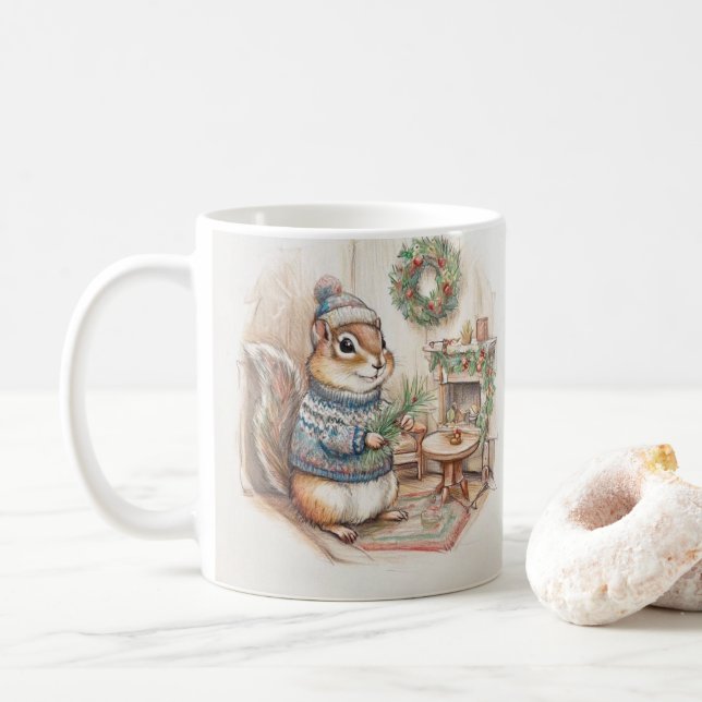 Christmas Chipmunk in Sweater  Kaffeetasse (Mit Donut)