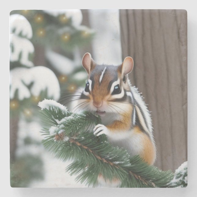 Christmas Chipmunk Stone Untersetzer (Vorderseite)