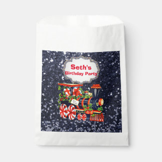 Christmas Choo Choo Train Blue Imitats Glitzer Geschenktütchen