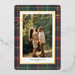 Christmas Classic Plaid Foil Photo Holiday Card Folieneinladung