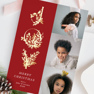 Christmas Classic Red Leafy Bold JOY Collage Foto Folien Feiertagskarte