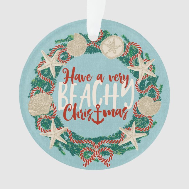 Christmas Coastal Tropical Sea Shell Wreath - Aqua Ornament (Vorderseite)